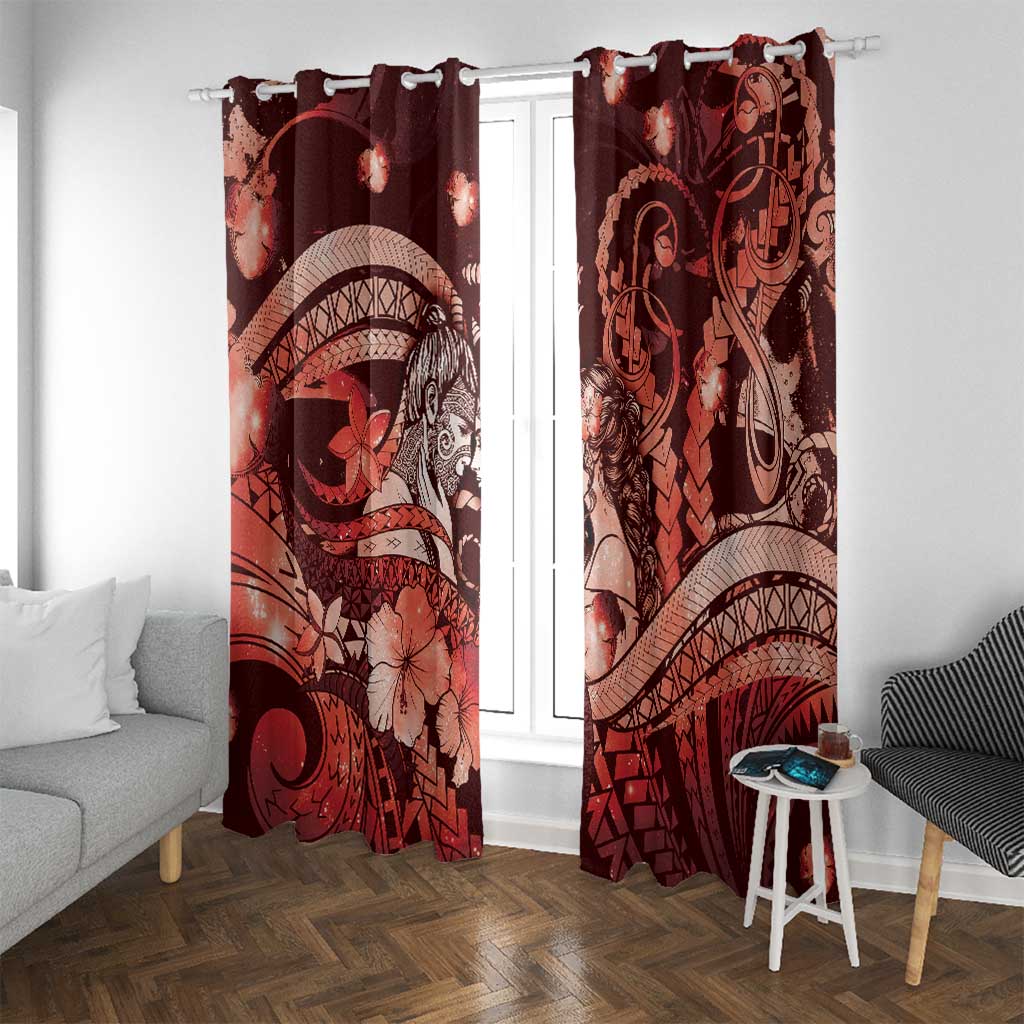 Maori Romantic Valentine Window Curtain The Hongi Kiss Red Galaxy DT05 With Grommets Red - Polynesian Pride