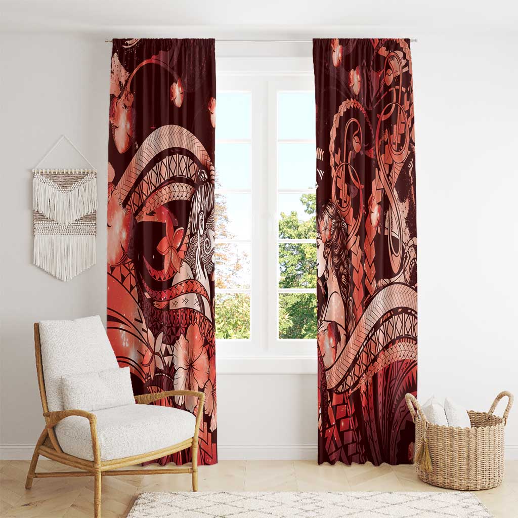 Maori Romantic Valentine Window Curtain The Hongi Kiss Red Galaxy DT05 - Polynesian Pride