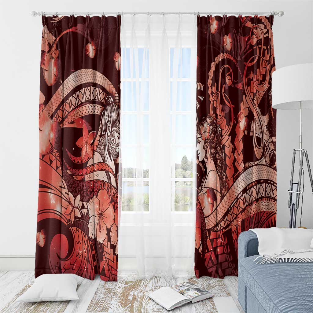 Maori Romantic Valentine Window Curtain The Hongi Kiss Red Galaxy DT05 - Polynesian Pride
