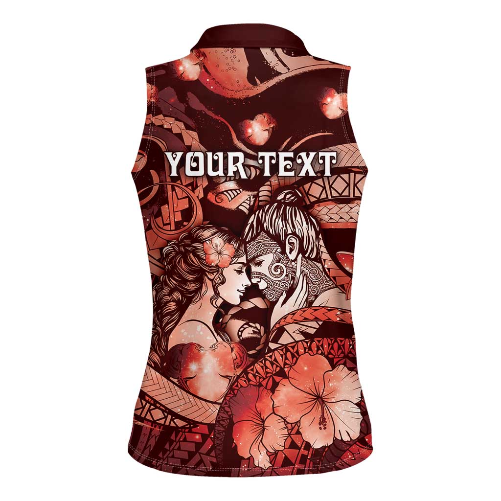 Personalised Maori Romantic Valentine Women Sleeveless Polo Shirt The Hongi Kiss Red Galaxy