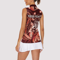 Personalised Maori Romantic Valentine Women Sleeveless Polo Shirt The Hongi Kiss Red Galaxy