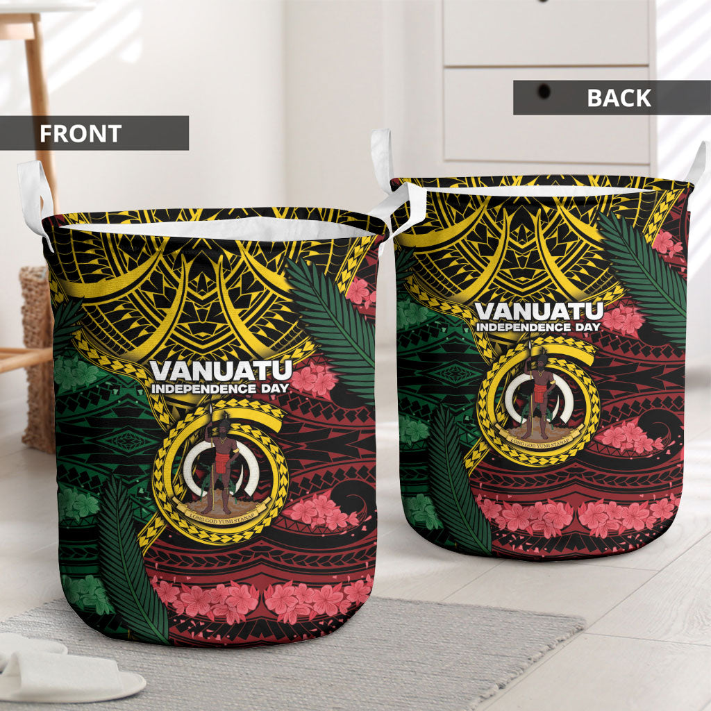 Vanuatu Independence Day Laundry Basket Boar Tusk Warrior Tribal Floral Patterns