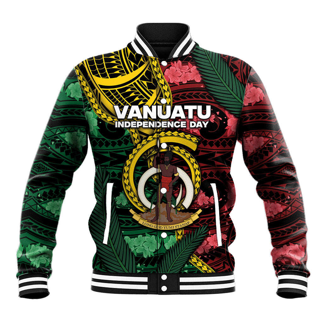 Personalised Vanuatu Independence Day Baseball Jacket Boar Tusk Warrior Tribal Floral Patterns