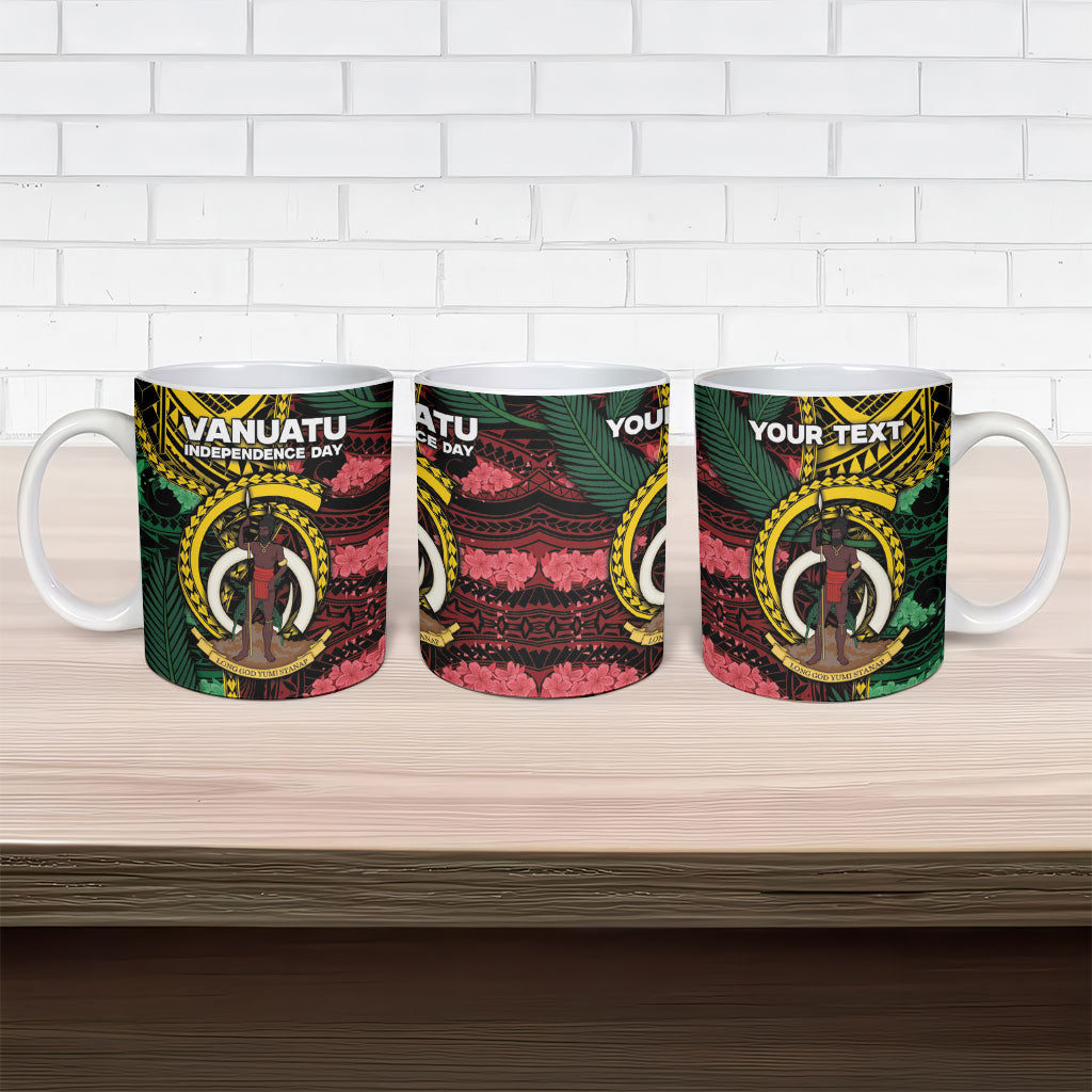 Personalised Vanuatu Independence Day Ceramic Mug Boar Tusk Warrior Tribal Floral Patterns
