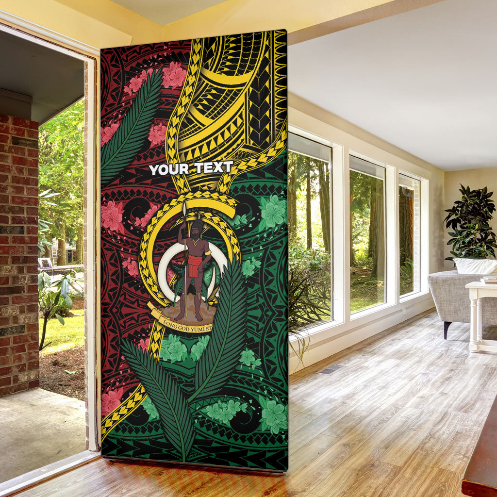 Personalised Vanuatu Independence Day Door Cover Boar Tusk Warrior Tribal Floral Patterns