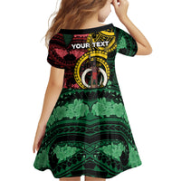 Personalised Vanuatu Independence Day Family Matching Short Sleeve Bodycon Dress and Hawaiian Shirt Boar Tusk Warrior Tribal Floral Patterns