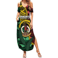 Personalised Vanuatu Independence Day Family Matching Summer Maxi Dress and Hawaiian Shirt Boar Tusk Warrior Tribal Floral Patterns
