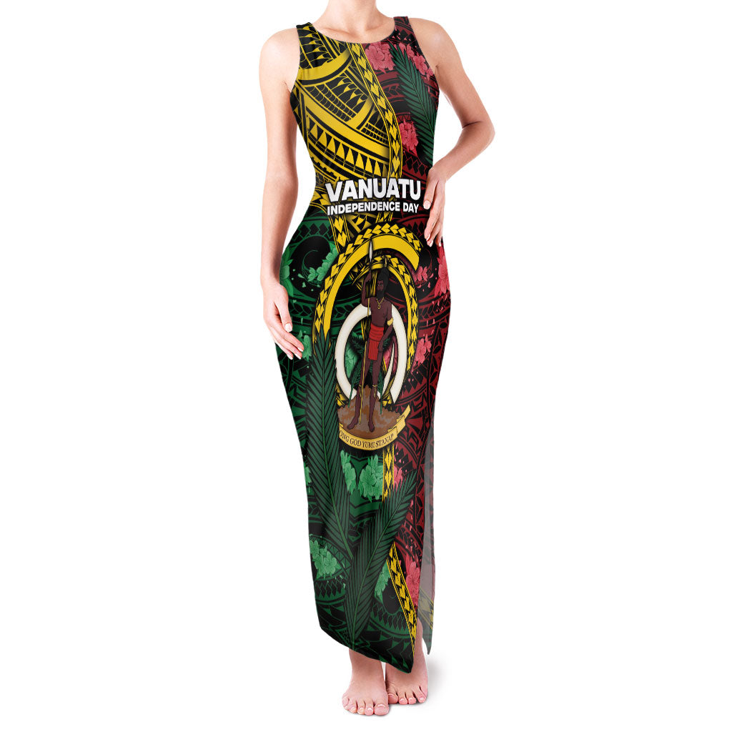 Personalised Vanuatu Independence Day Family Matching Tank Maxi Dress and Hawaiian Shirt Boar Tusk Warrior Tribal Floral Patterns