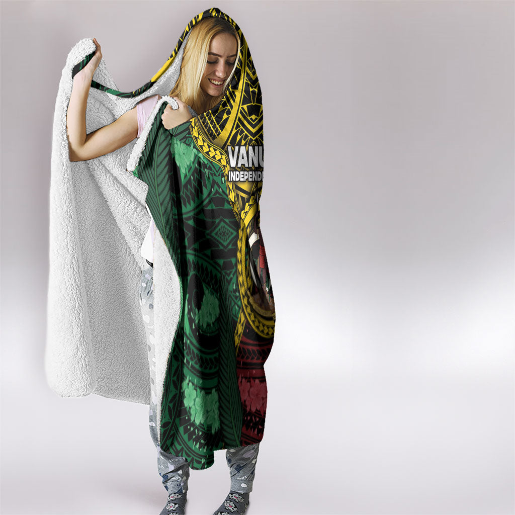 Vanuatu Independence Day Hooded Blanket Boar Tusk Warrior Tribal Floral Patterns