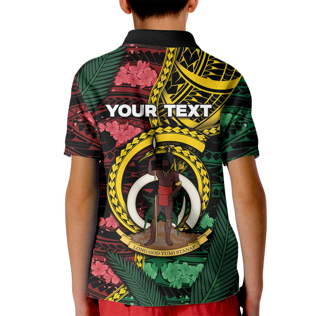 Personalised Vanuatu Independence Day Kid Polo Shirt Boar Tusk Warrior Tribal Floral Patterns