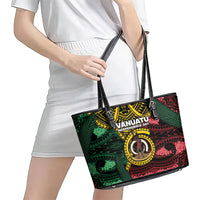 Vanuatu Independence Day Leather Tote Bag Boar Tusk Warrior Tribal Floral Patterns