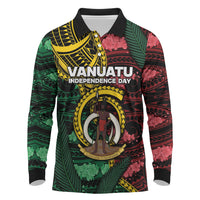 Personalised Vanuatu Independence Day Long Sleeve Polo Shirt Boar Tusk Warrior Tribal Floral Patterns