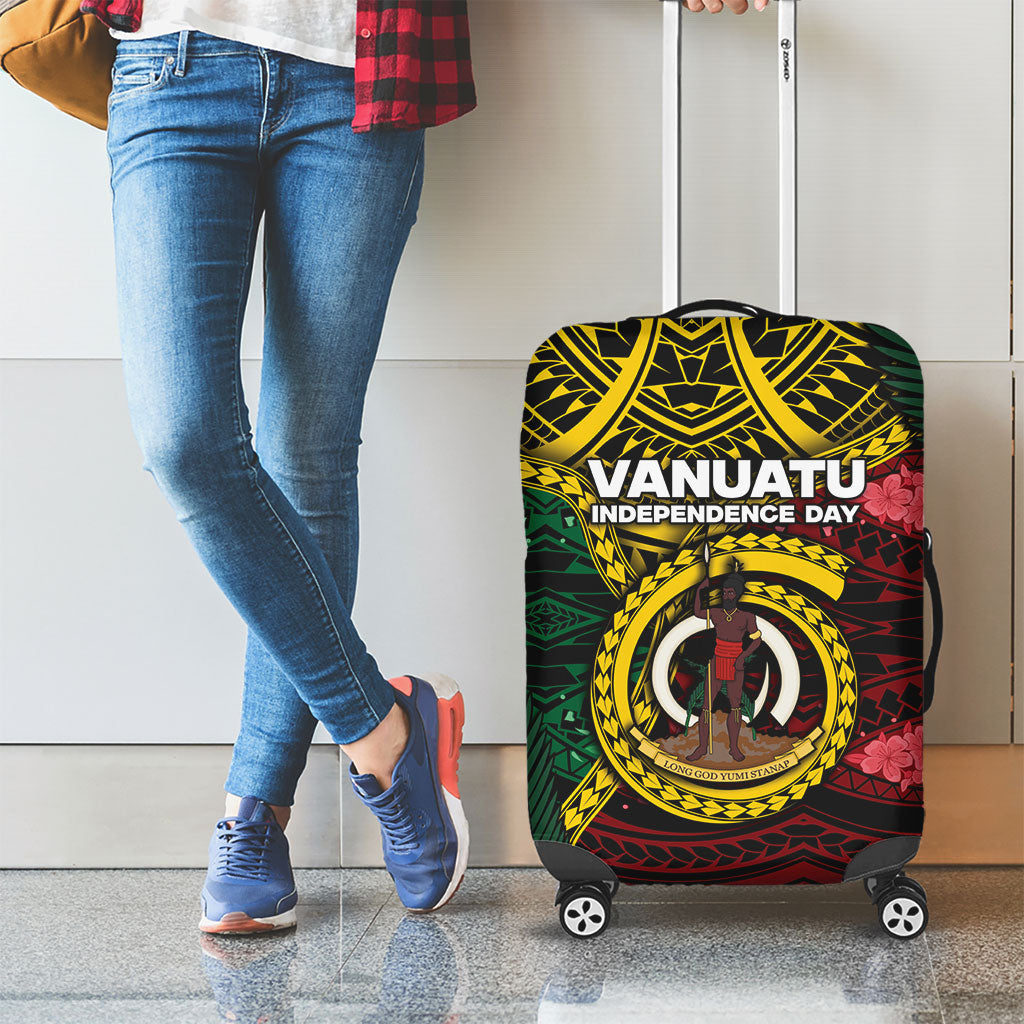 Vanuatu Independence Day Luggage Cover Boar Tusk Warrior Tribal Floral Patterns