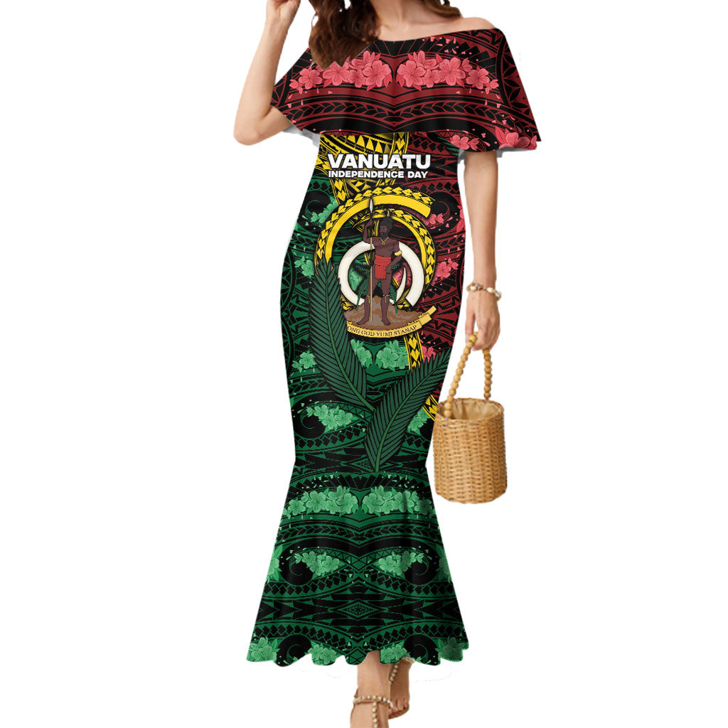 Personalised Vanuatu Independence Day Mermaid Dress Boar Tusk Warrior Tribal Floral Patterns DT05 Women Multicolor - Polynesian Pride