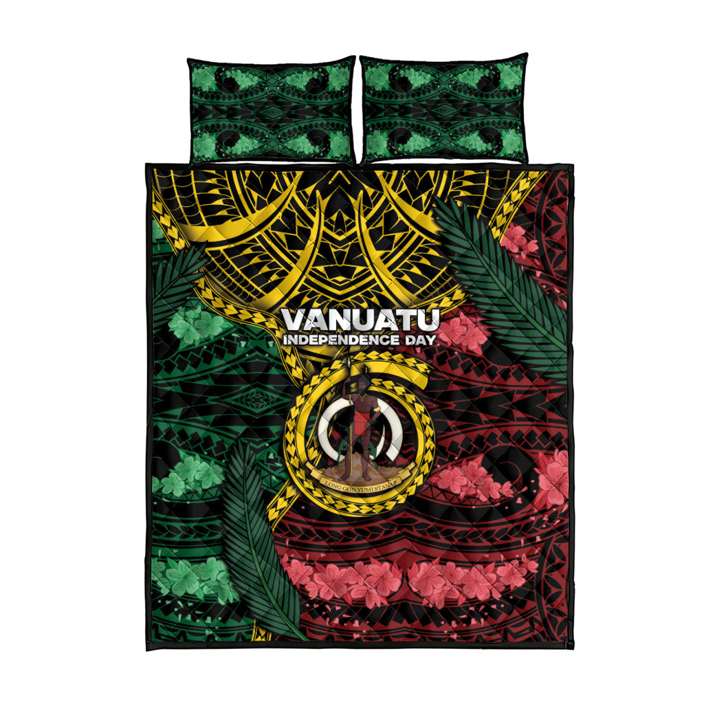 Vanuatu Independence Day Quilt Bed Set Boar Tusk Warrior Tribal Floral Patterns