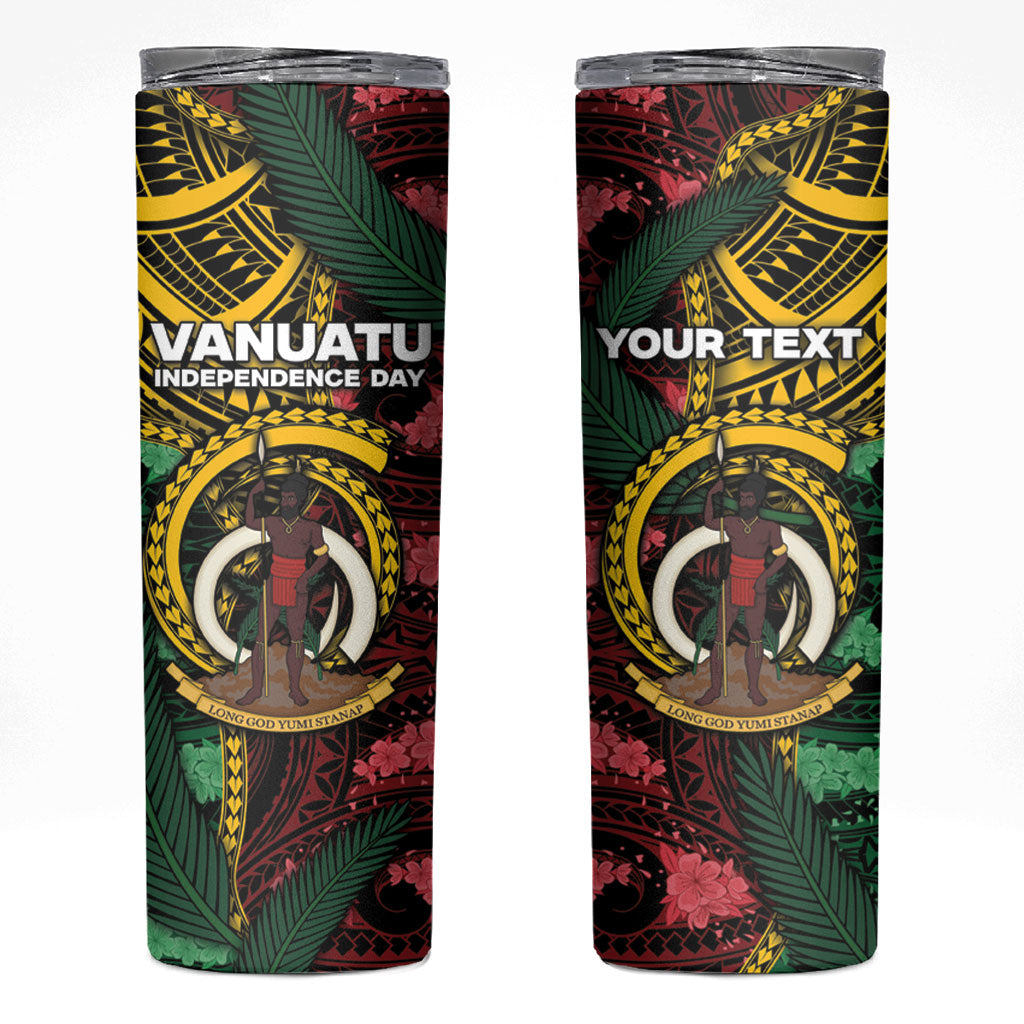 Personalised Vanuatu Independence Day Skinny Tumbler Boar Tusk Warrior Tribal Floral Patterns