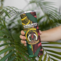Personalised Vanuatu Independence Day Skinny Tumbler Boar Tusk Warrior Tribal Floral Patterns