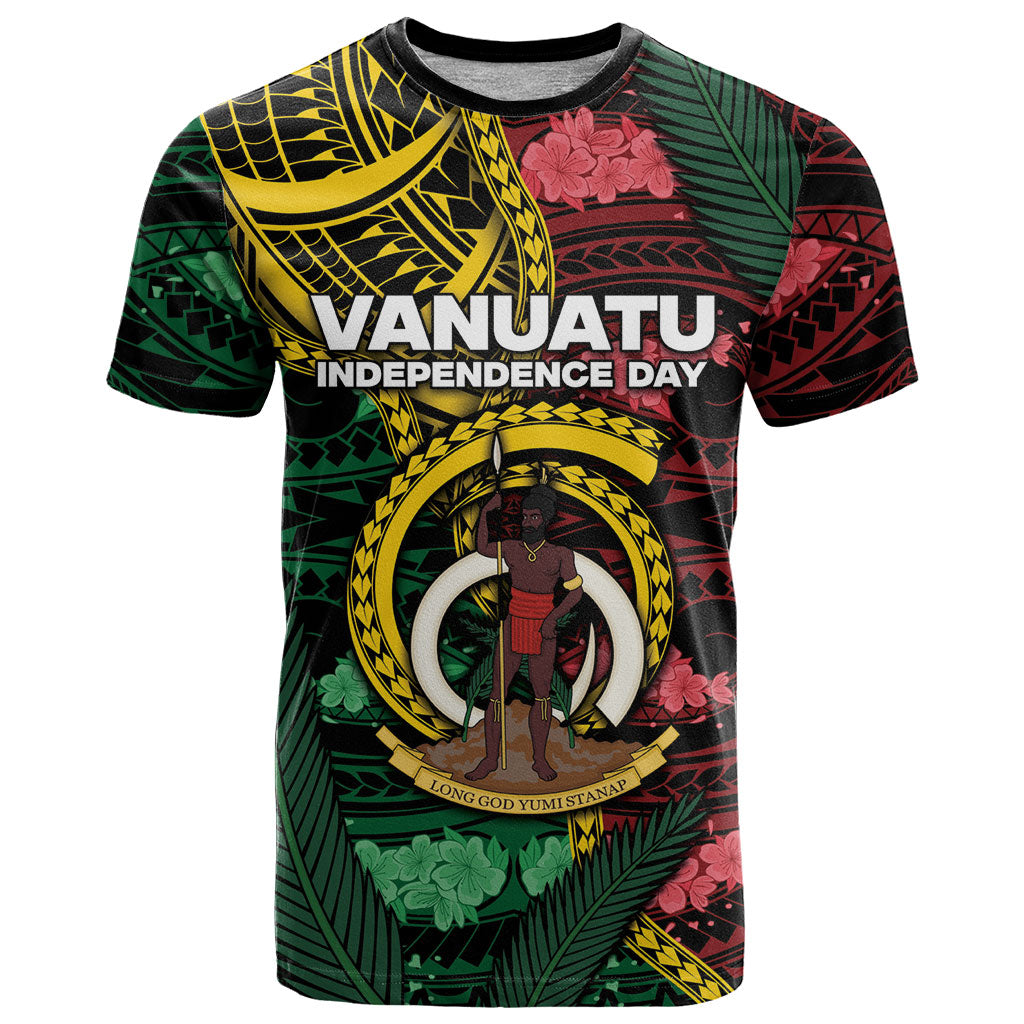 Personalised Vanuatu Independence Day T Shirt Boar Tusk Warrior Tribal Floral Patterns