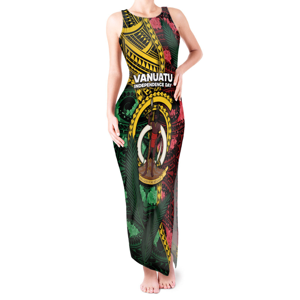 Personalised Vanuatu Independence Day Tank Maxi Dress Boar Tusk Warrior Tribal Floral Patterns DT05 Women Multicolor - Polynesian Pride