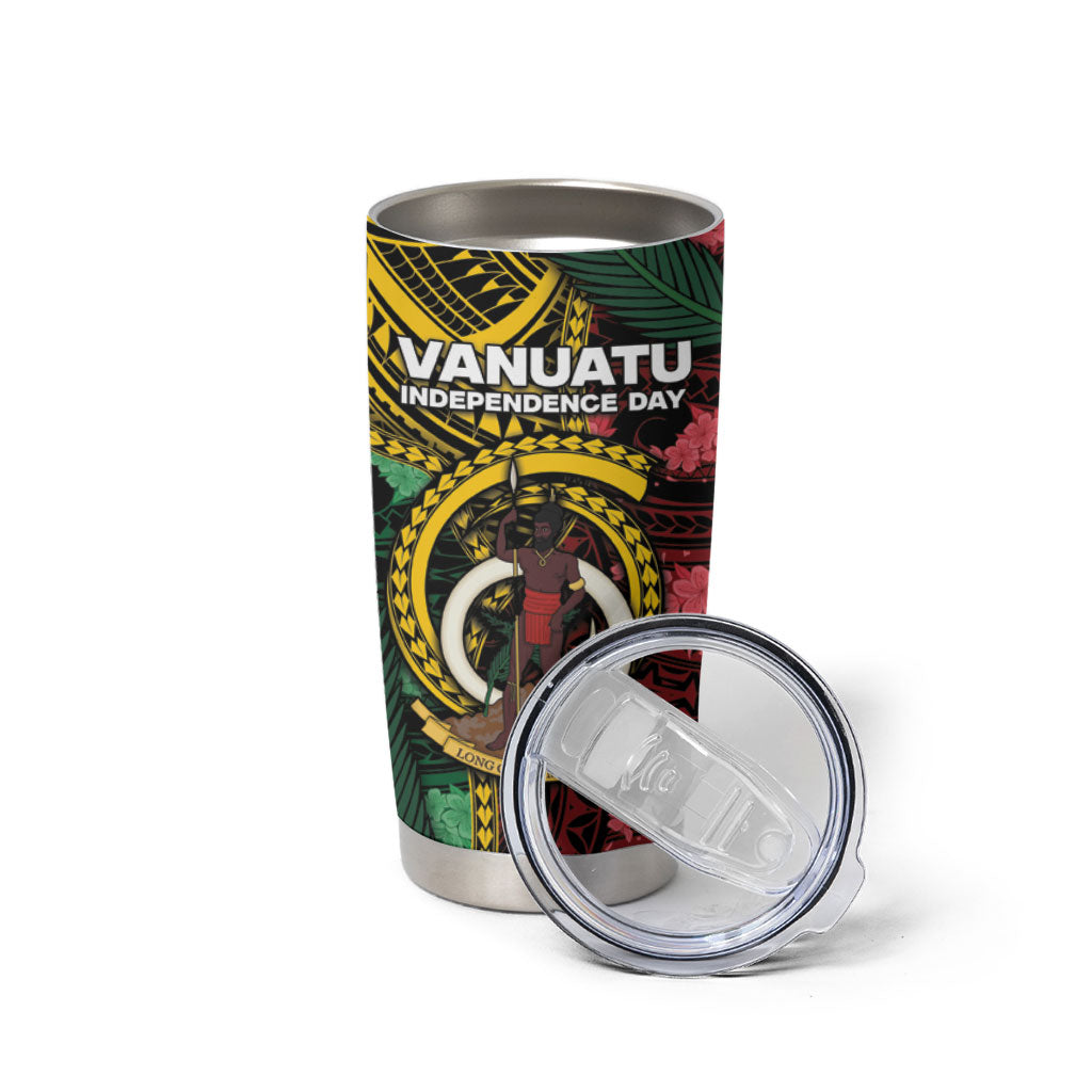 Personalised Vanuatu Independence Day Tumbler Cup Boar Tusk Warrior Tribal Floral Patterns