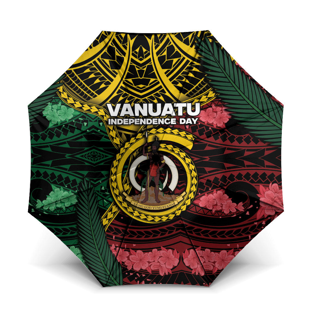 Vanuatu Independence Day Umbrella Boar Tusk Warrior Tribal Floral Patterns DT05 One Size Folded 11.42 inch Opened Diameter 37.4 inch Multicolor - Polynesian Pride