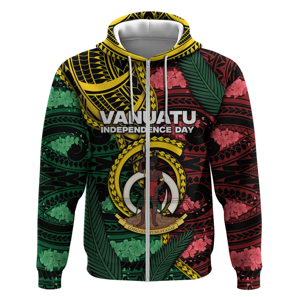 Personalised Vanuatu Independence Day Zip Hoodie Boar Tusk Warrior Tribal Floral Patterns DT05 Zip Hoodie Multicolor - Polynesian Pride