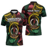 Personalised Vanuatu Independence Day Zipper Polo Shirt Boar Tusk Warrior Tribal Floral Patterns