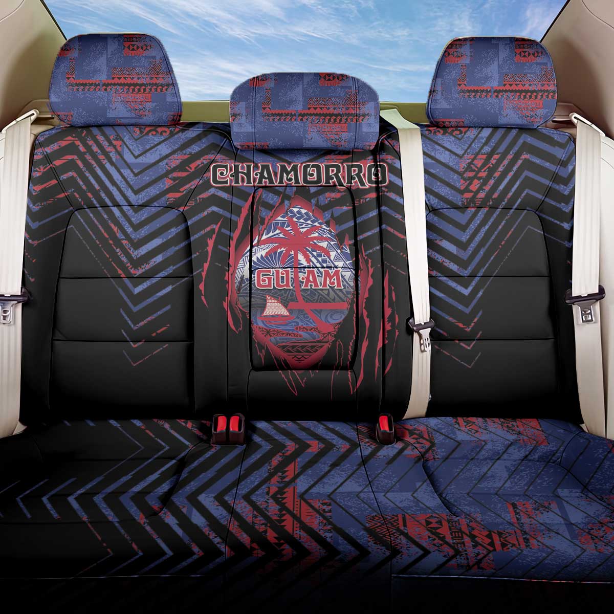 Guam Back Car Seat Cover Chamorro Seal Tribal Scratch Design - Polynesian Pride