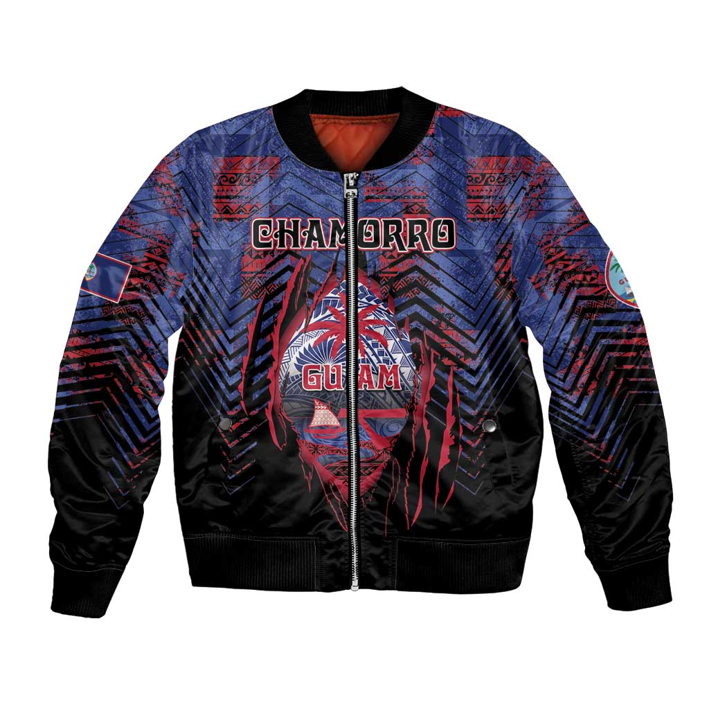 Personalised Guam Bomber Jacket Chamorro Seal Tribal Scratch Design - Polynesian Pride
