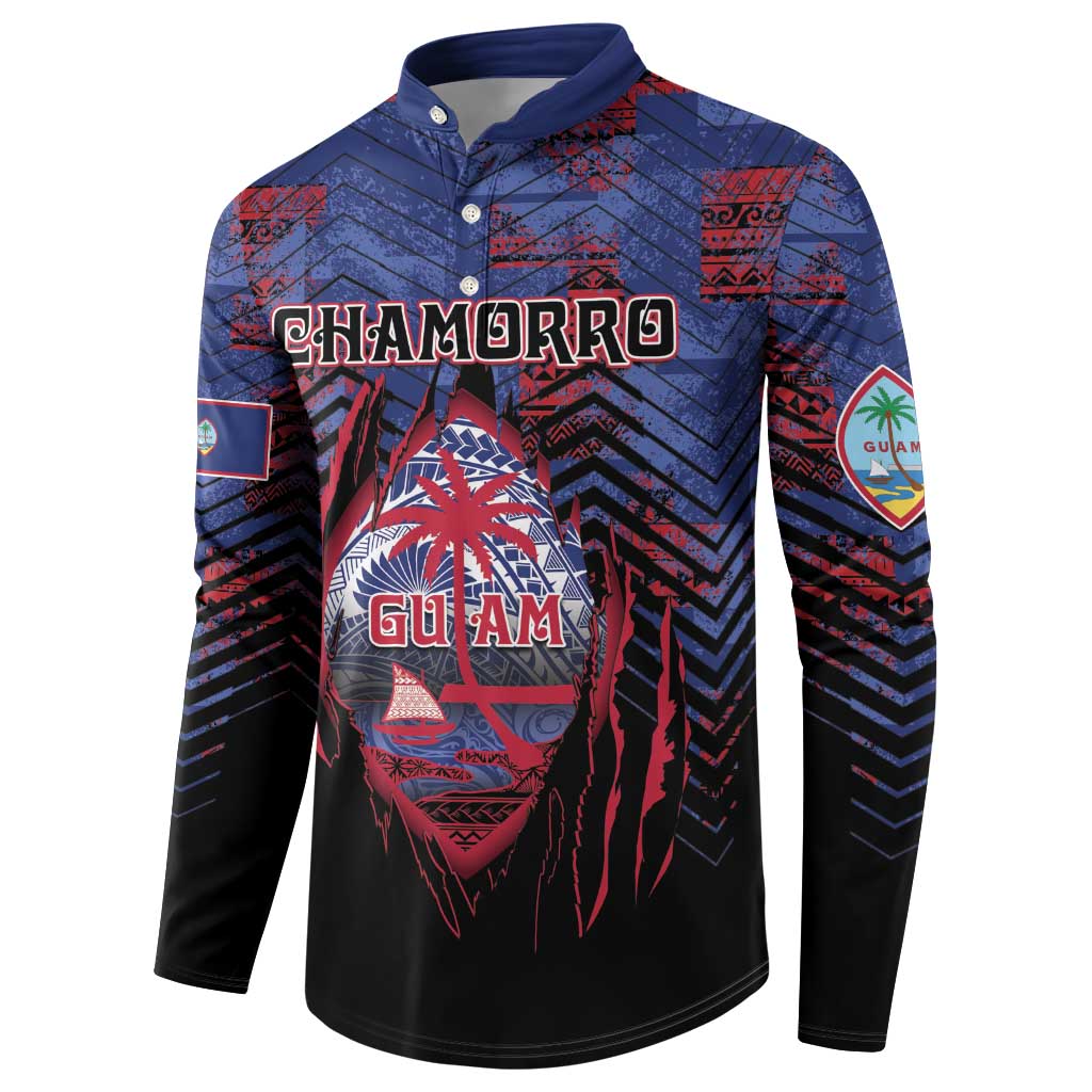 Personalised Guam Button Sweatshirt Chamorro Seal Tribal Scratch Design - Polynesian Pride