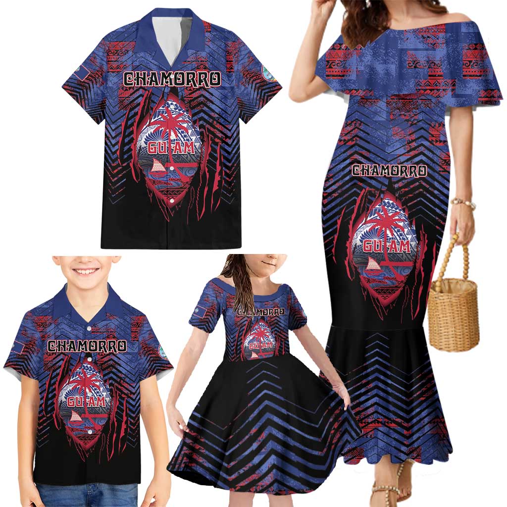 Personalised Guam Family Matching Mermaid Dress and Hawaiian Shirt Chamorro Seal Tribal Scratch Design - Polynesian Pride