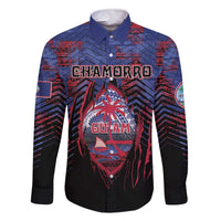 Personalised Guam Family Matching Off The Shoulder Long Sleeve Dress and Hawaiian Shirt Chamorro Seal Tribal Scratch Design - Polynesian Pride