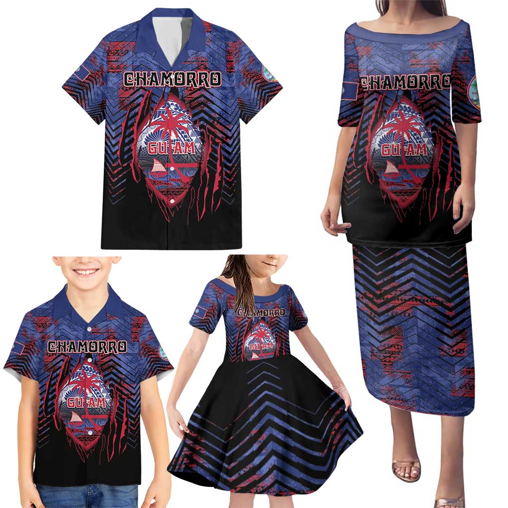 Personalised Guam Family Matching Puletasi and Hawaiian Shirt Chamorro Seal Tribal Scratch Design - Polynesian Pride
