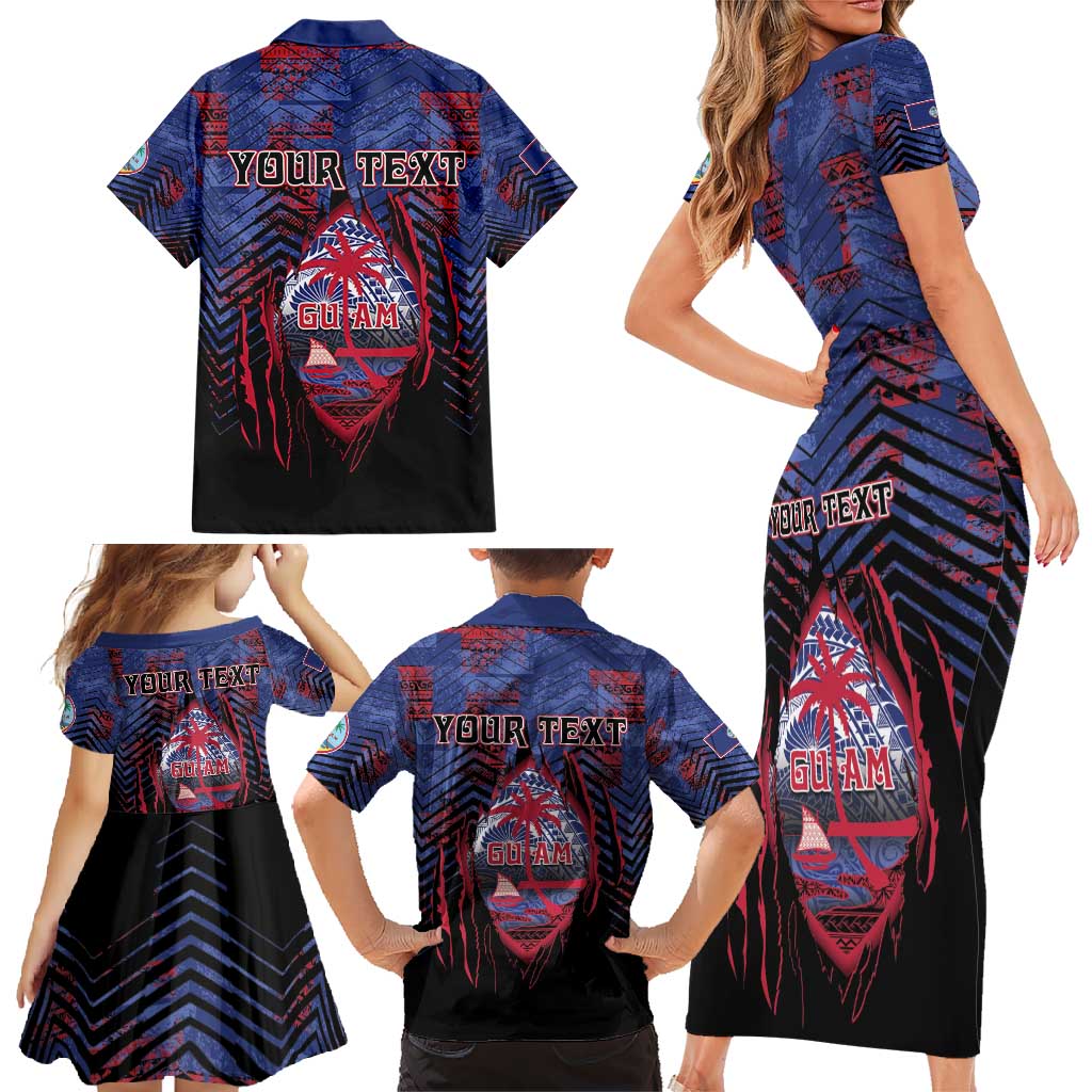 Personalised Guam Family Matching Short Sleeve Bodycon Dress and Hawaiian Shirt Chamorro Seal Tribal Scratch Design - Polynesian Pride