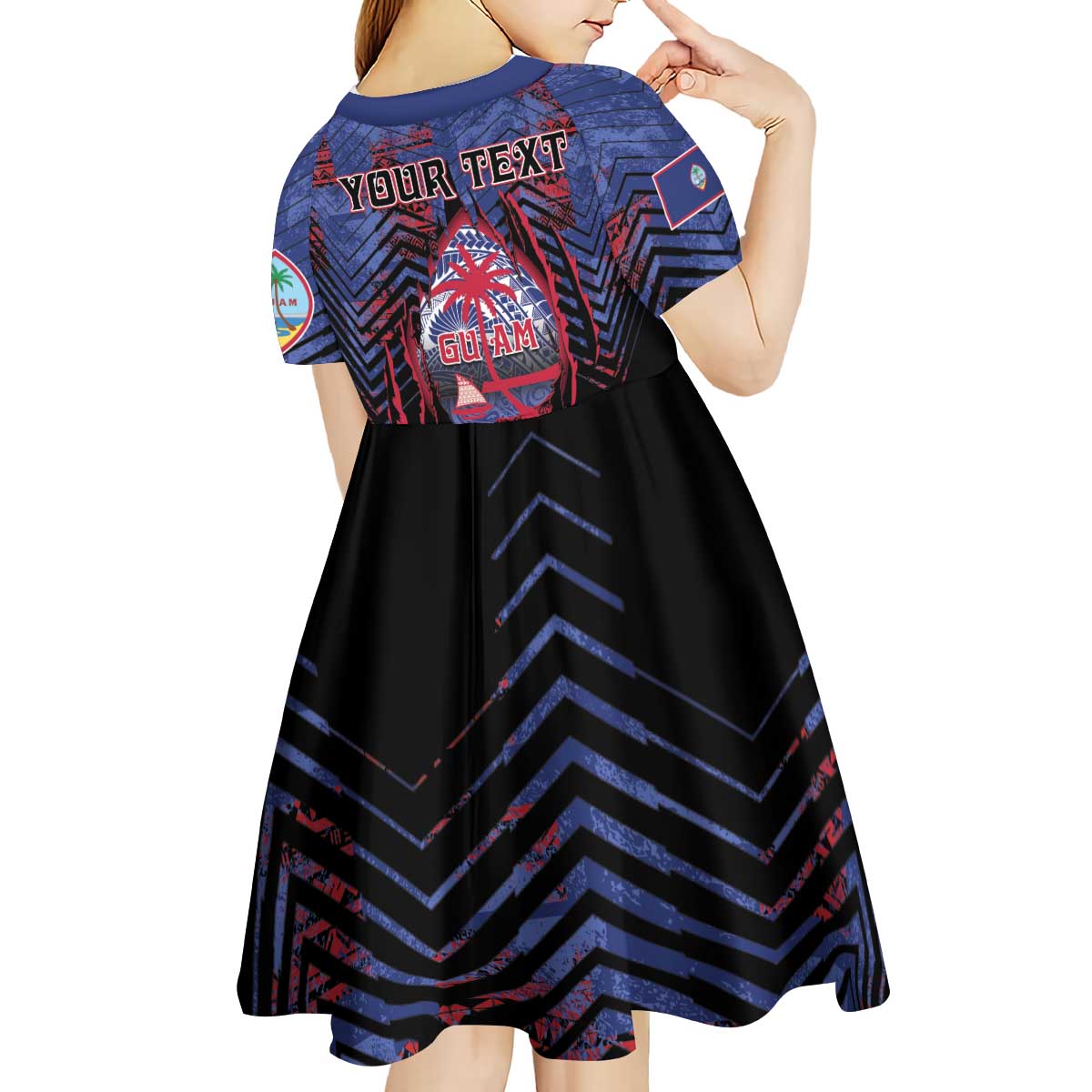 Personalised Guam Kid Short Sleeve Dress Chamorro Seal Tribal Scratch Design - Polynesian Pride