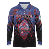 Personalised Guam Long Sleeve Polo Shirt Chamorro Seal Tribal Scratch Design - Polynesian Pride