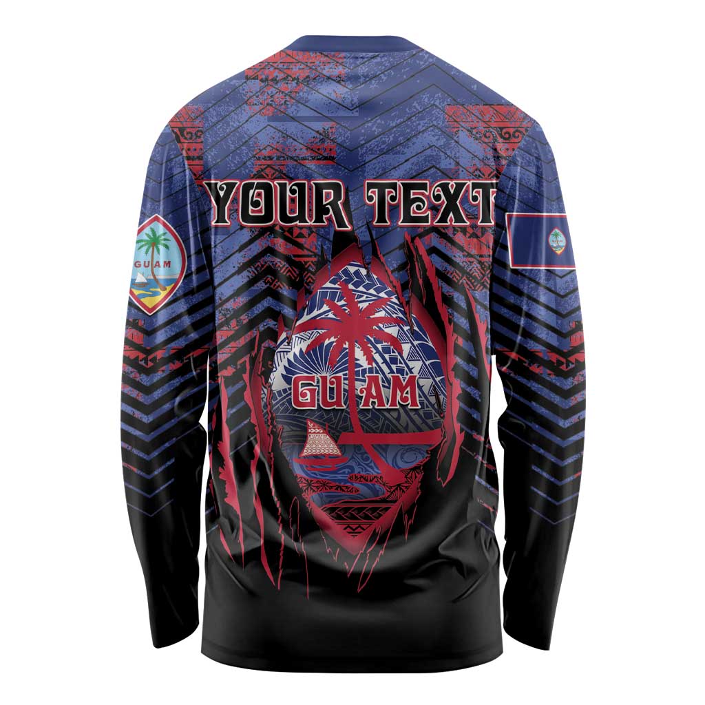 Personalised Guam Long Sleeve Shirt Chamorro Seal Tribal Scratch Design - Polynesian Pride