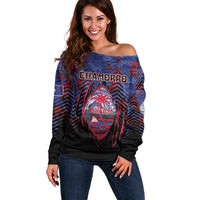 Personalised Guam Off Shoulder Sweater Chamorro Seal Tribal Scratch Design - Polynesian Pride