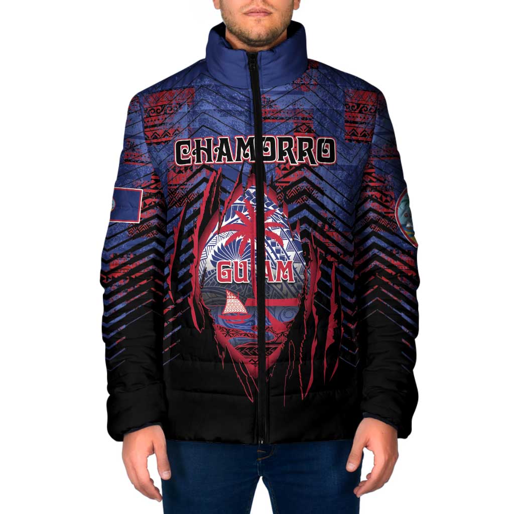 Personalised Guam Padded Jacket Chamorro Seal Tribal Scratch Design - Polynesian Pride