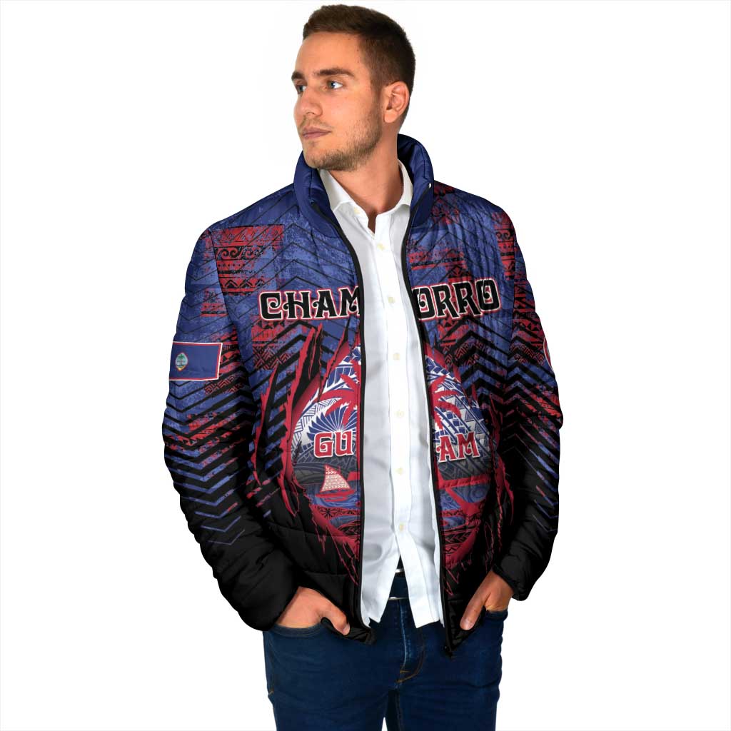 Personalised Guam Padded Jacket Chamorro Seal Tribal Scratch Design - Polynesian Pride