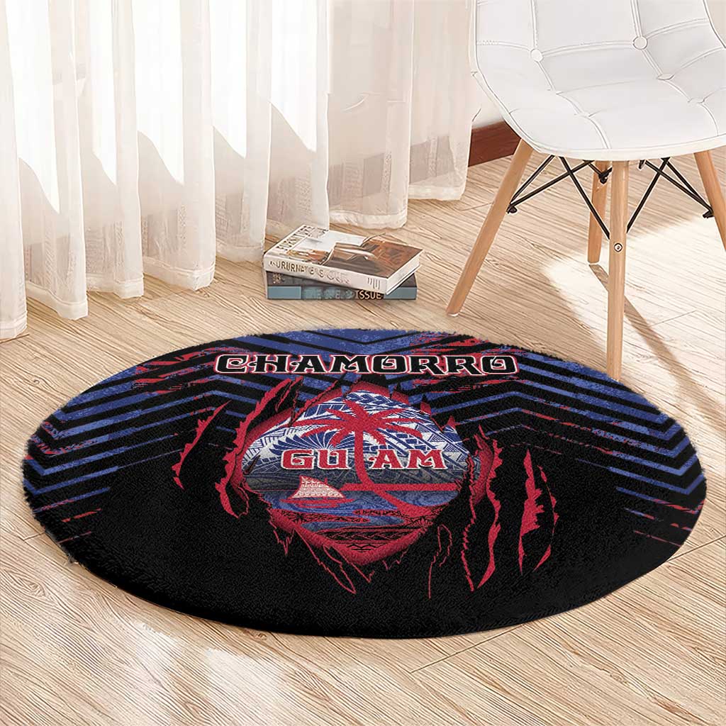 Guam Round Carpet Chamorro Seal Tribal Scratch Design - Polynesian Pride