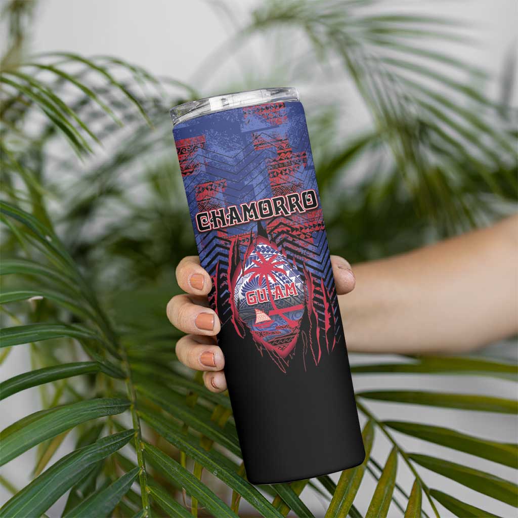Personalised Guam Skinny Tumbler Chamorro Seal Tribal Scratch Design - Polynesian Pride