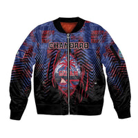 Personalised Guam Sleeve Zip Bomber Jacket Chamorro Seal Tribal Scratch Design DT05 Unisex Navy - Polynesian Pride