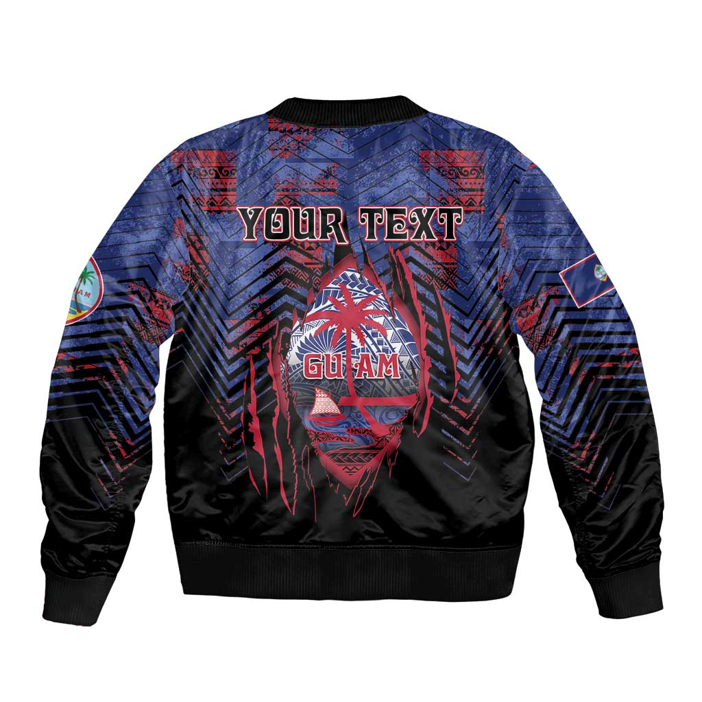 Personalised Guam Sleeve Zip Bomber Jacket Chamorro Seal Tribal Scratch Design DT05 - Polynesian Pride
