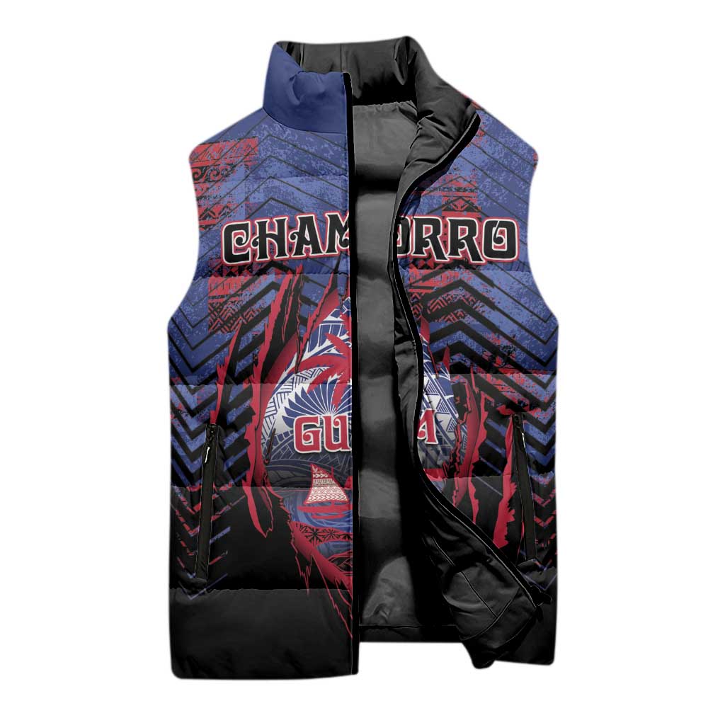 Personalised Guam Sleeveless Puffer Jacket Chamorro Seal Tribal Scratch Design - Polynesian Pride