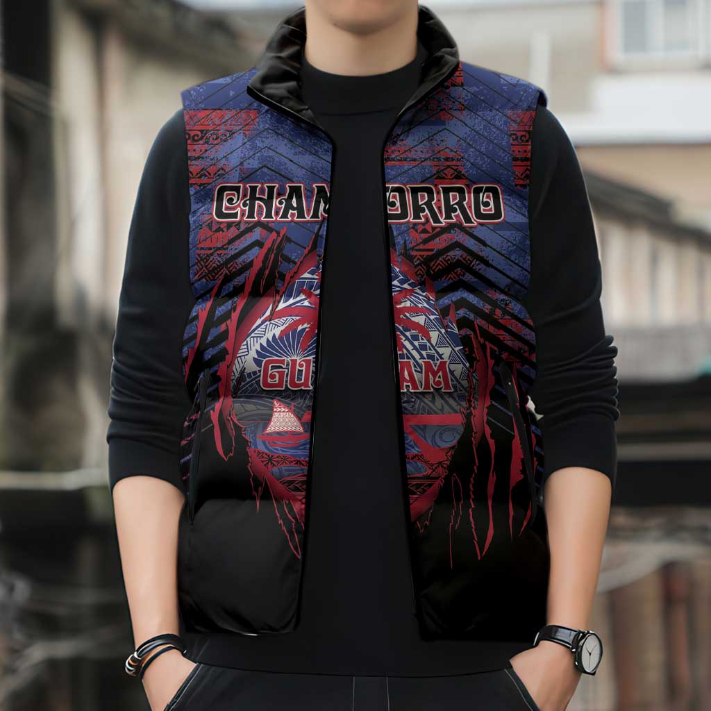 Personalised Guam Sleeveless Puffer Jacket Chamorro Seal Tribal Scratch Design - Polynesian Pride