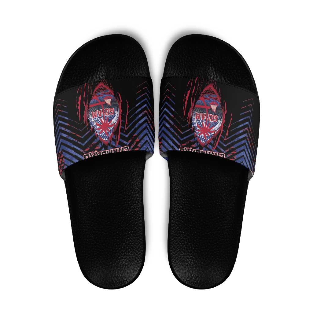 Guam Slide Sandals Chamorro Seal Tribal Scratch Design - Polynesian Pride
