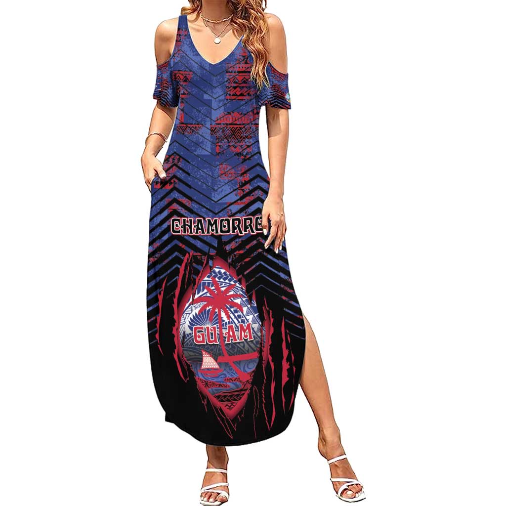 Personalised Guam Summer Maxi Dress Chamorro Seal Tribal Scratch Design - Polynesian Pride