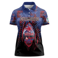 Personalised Guam Women Polo Shirt Chamorro Seal Tribal Scratch Design DT05 Female Navy - Polynesian Pride