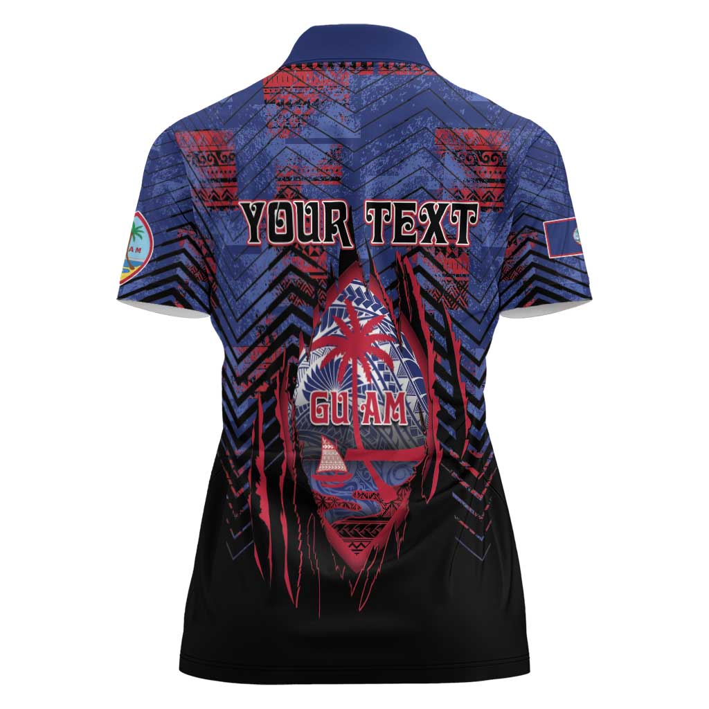 Personalised Guam Women Polo Shirt Chamorro Seal Tribal Scratch Design DT05 - Polynesian Pride
